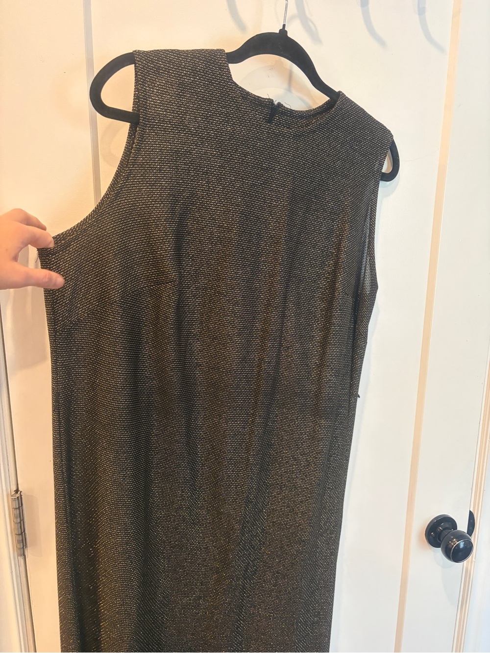 Vintage 70s Black Metallic Maxi Dress with Gold Belt - Picture 3 of 15